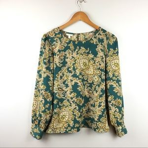 Talbots Teal and Gold Paisley Blouse